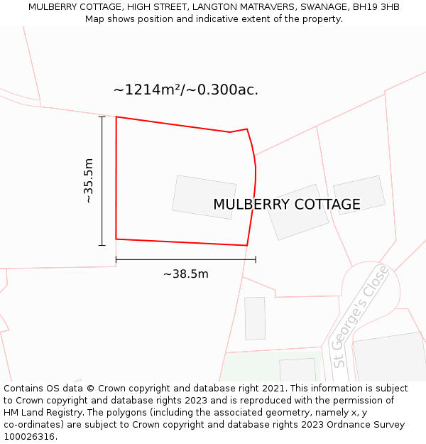 MULBERRY COTTAGE, HIGH STREET, LANGTON MATRAVERS, SWANAGE, BH19 3HB: Plot and title map