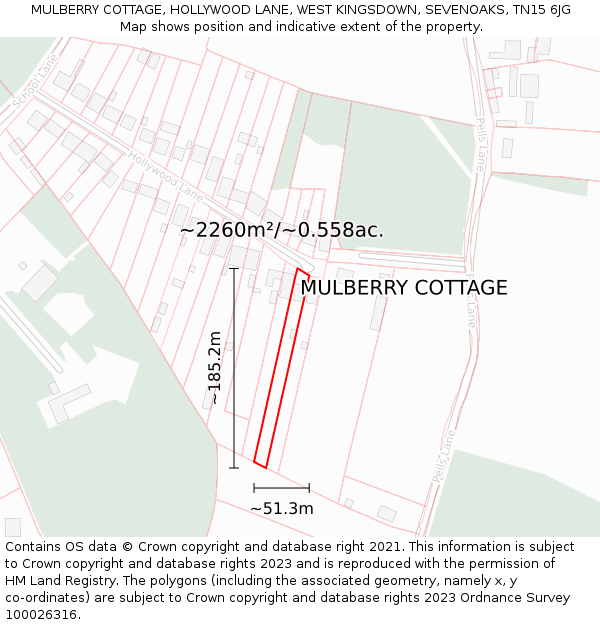 MULBERRY COTTAGE, HOLLYWOOD LANE, WEST KINGSDOWN, SEVENOAKS, TN15 6JG: Plot and title map