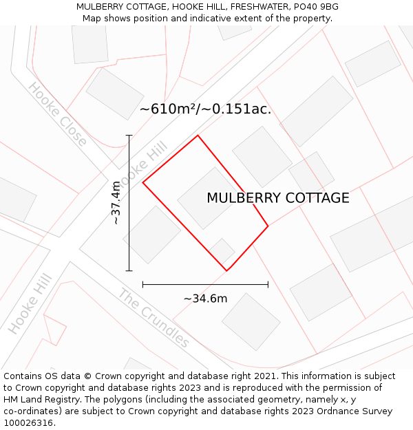 MULBERRY COTTAGE, HOOKE HILL, FRESHWATER, PO40 9BG: Plot and title map