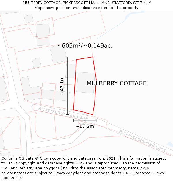 MULBERRY COTTAGE, RICKERSCOTE HALL LANE, STAFFORD, ST17 4HY: Plot and title map