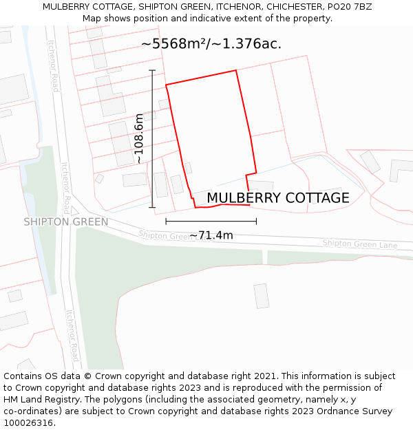 MULBERRY COTTAGE, SHIPTON GREEN, ITCHENOR, CHICHESTER, PO20 7BZ: Plot and title map