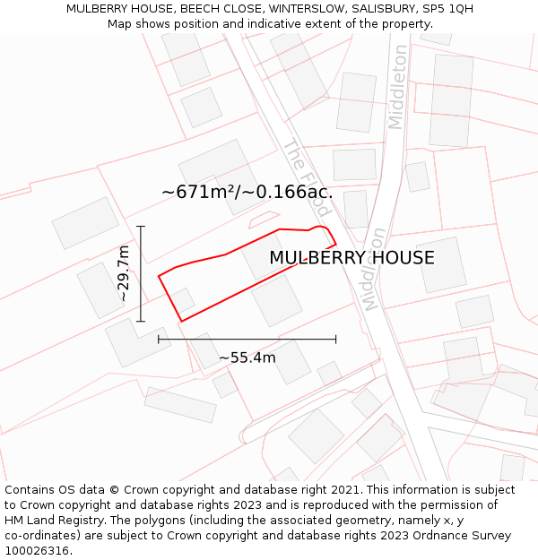 MULBERRY HOUSE, BEECH CLOSE, WINTERSLOW, SALISBURY, SP5 1QH: Plot and title map