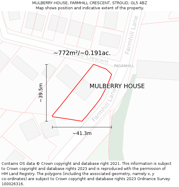 MULBERRY HOUSE, FARMHILL CRESCENT, STROUD, GL5 4BZ: Plot and title map
