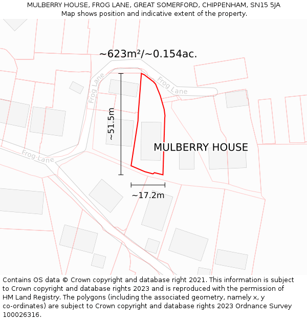 MULBERRY HOUSE, FROG LANE, GREAT SOMERFORD, CHIPPENHAM, SN15 5JA: Plot and title map