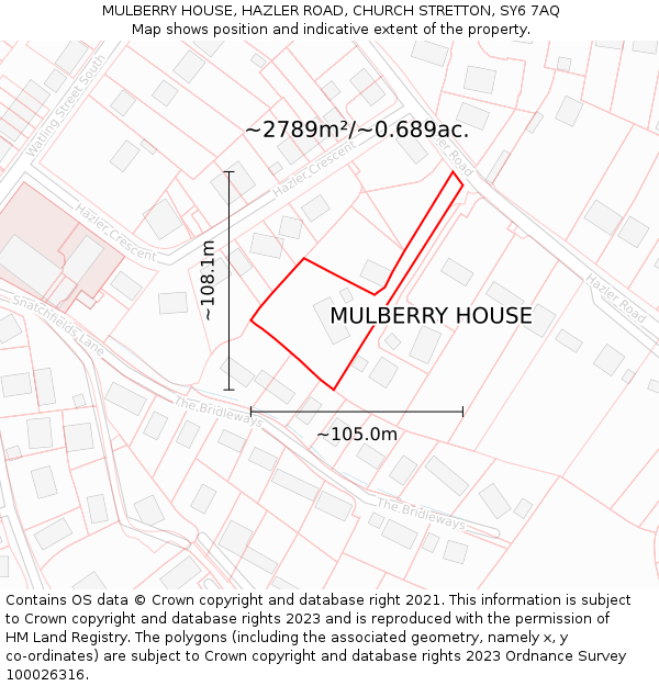 MULBERRY HOUSE, HAZLER ROAD, CHURCH STRETTON, SY6 7AQ: Plot and title map