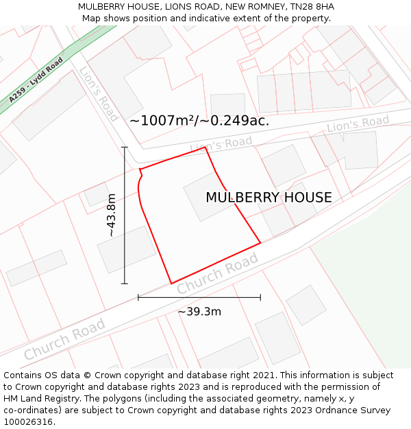 MULBERRY HOUSE, LIONS ROAD, NEW ROMNEY, TN28 8HA: Plot and title map