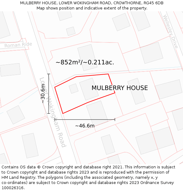 MULBERRY HOUSE, LOWER WOKINGHAM ROAD, CROWTHORNE, RG45 6DB: Plot and title map
