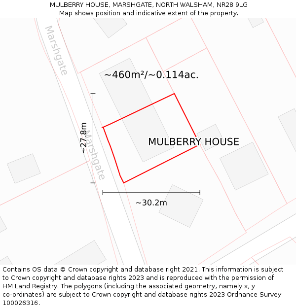 MULBERRY HOUSE, MARSHGATE, NORTH WALSHAM, NR28 9LG: Plot and title map
