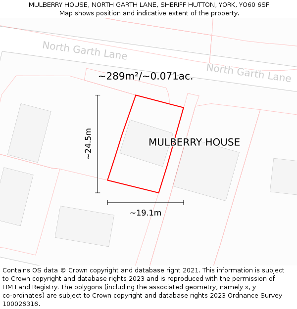 MULBERRY HOUSE, NORTH GARTH LANE, SHERIFF HUTTON, YORK, YO60 6SF: Plot and title map