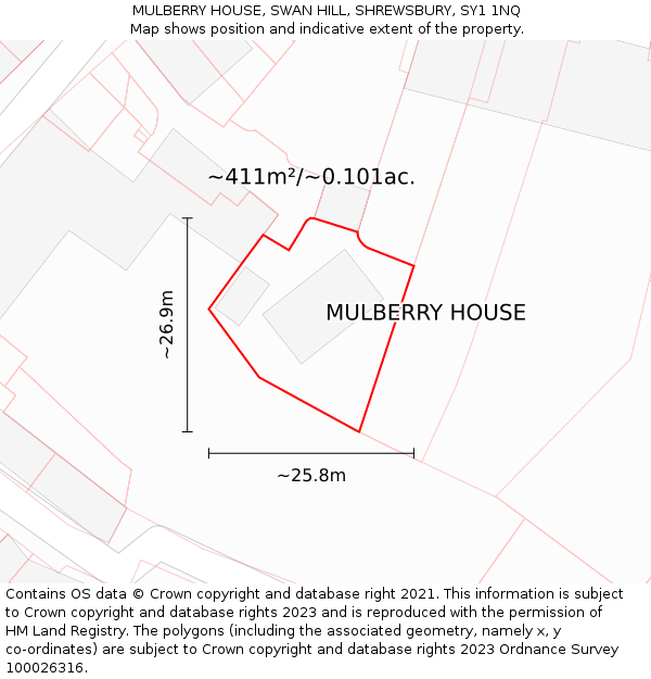MULBERRY HOUSE, SWAN HILL, SHREWSBURY, SY1 1NQ: Plot and title map