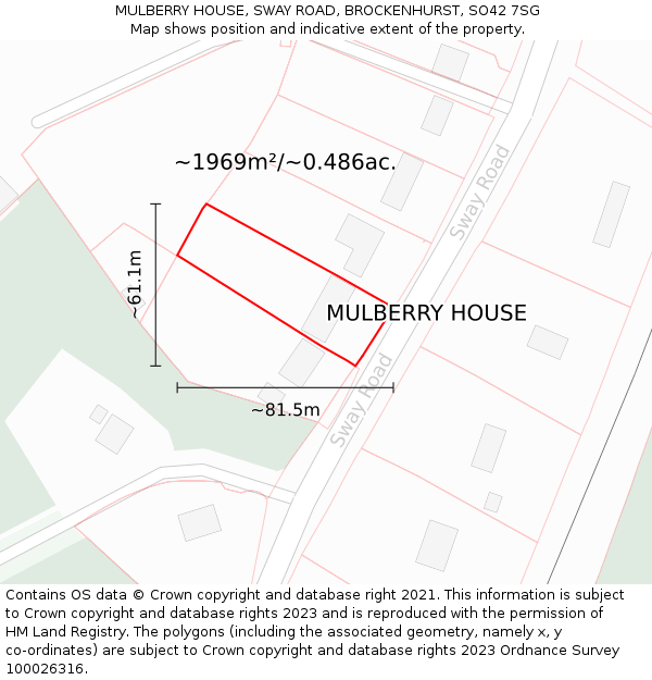 MULBERRY HOUSE, SWAY ROAD, BROCKENHURST, SO42 7SG: Plot and title map