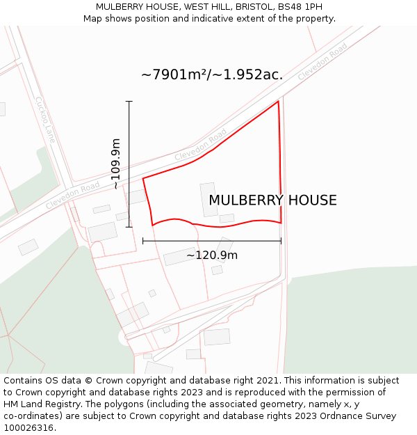 MULBERRY HOUSE, WEST HILL, BRISTOL, BS48 1PH: Plot and title map