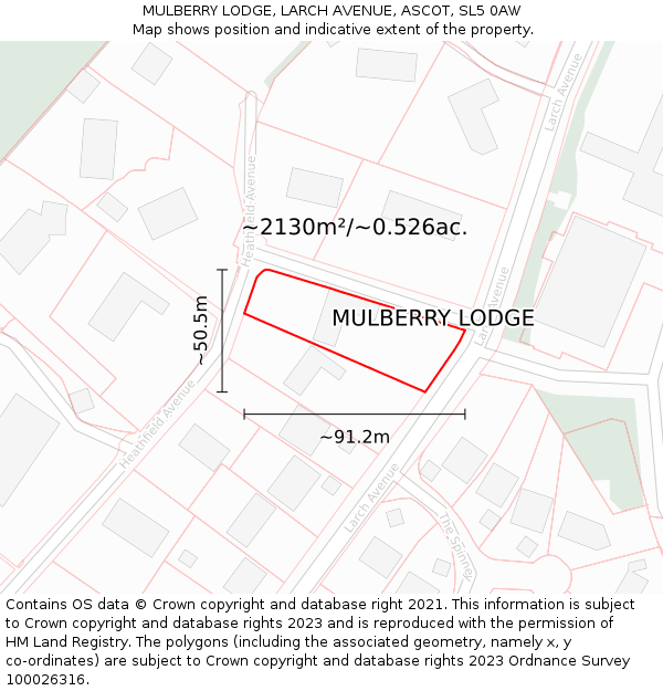 MULBERRY LODGE, LARCH AVENUE, ASCOT, SL5 0AW: Plot and title map