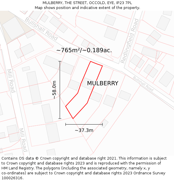 MULBERRY, THE STREET, OCCOLD, EYE, IP23 7PL: Plot and title map
