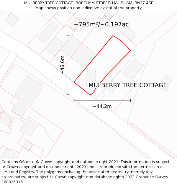 MULBERRY TREE COTTAGE, BOREHAM STREET, HAILSHAM, BN27 4SE: Plot and title map