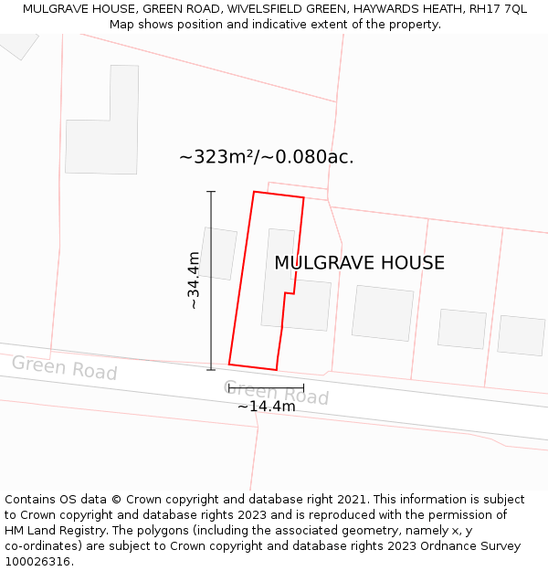MULGRAVE HOUSE, GREEN ROAD, WIVELSFIELD GREEN, HAYWARDS HEATH, RH17 7QL: Plot and title map