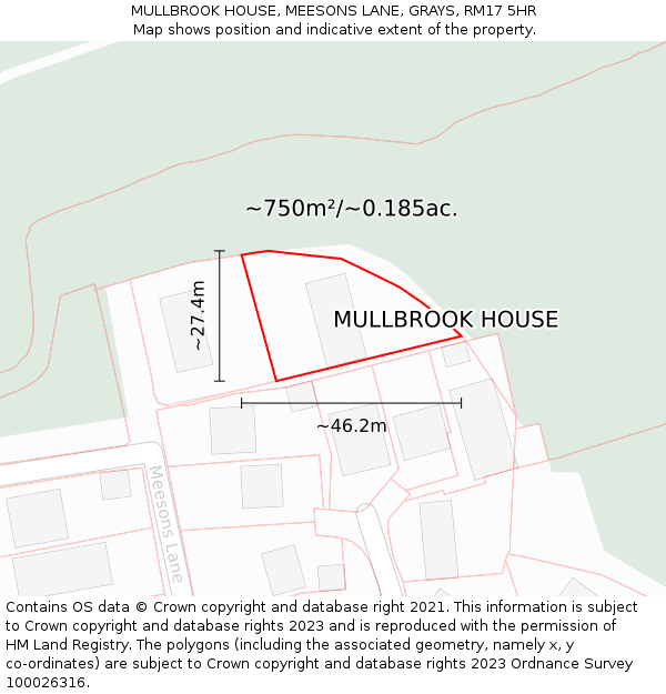 MULLBROOK HOUSE, MEESONS LANE, GRAYS, RM17 5HR: Plot and title map
