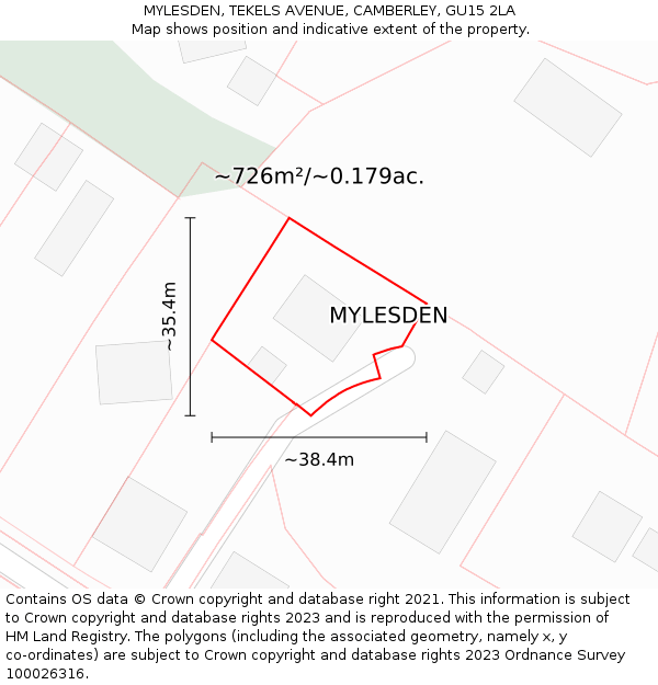 MYLESDEN, TEKELS AVENUE, CAMBERLEY, GU15 2LA: Plot and title map