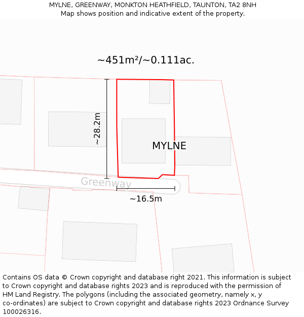 MYLNE, GREENWAY, MONKTON HEATHFIELD, TAUNTON, TA2 8NH: Plot and title map