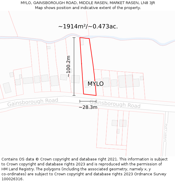 MYLO, GAINSBOROUGH ROAD, MIDDLE RASEN, MARKET RASEN, LN8 3JR: Plot and title map