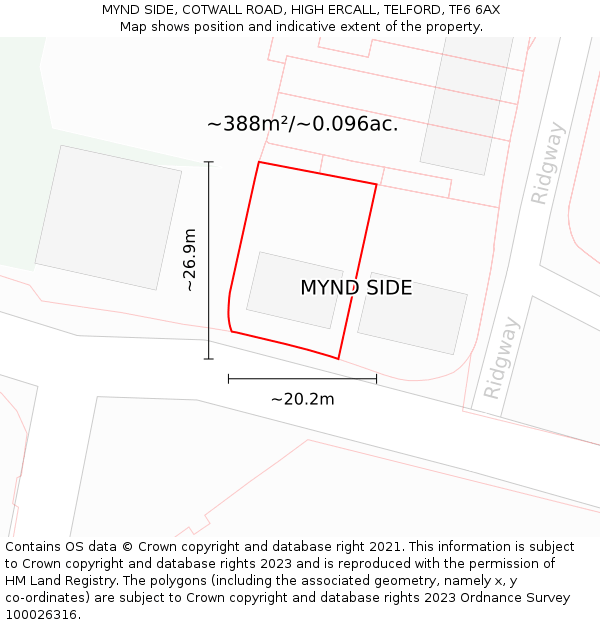 MYND SIDE, COTWALL ROAD, HIGH ERCALL, TELFORD, TF6 6AX: Plot and title map