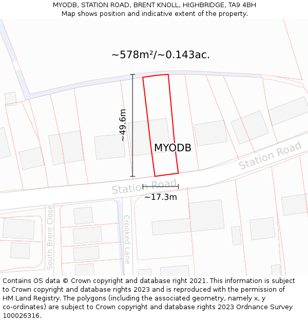 MYODB, STATION ROAD, BRENT KNOLL, HIGHBRIDGE, TA9 4BH: Plot and title map