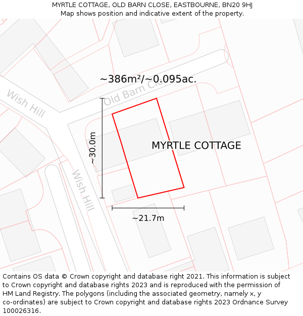 MYRTLE COTTAGE, OLD BARN CLOSE, EASTBOURNE, BN20 9HJ: Plot and title map