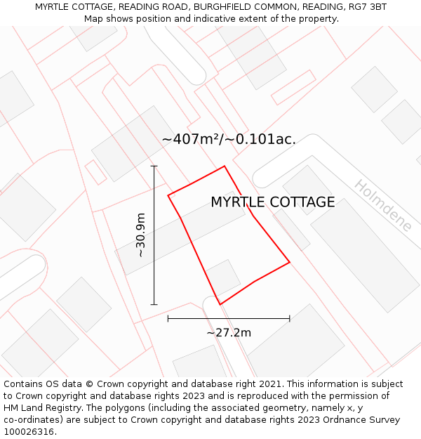 MYRTLE COTTAGE, READING ROAD, BURGHFIELD COMMON, READING, RG7 3BT: Plot and title map