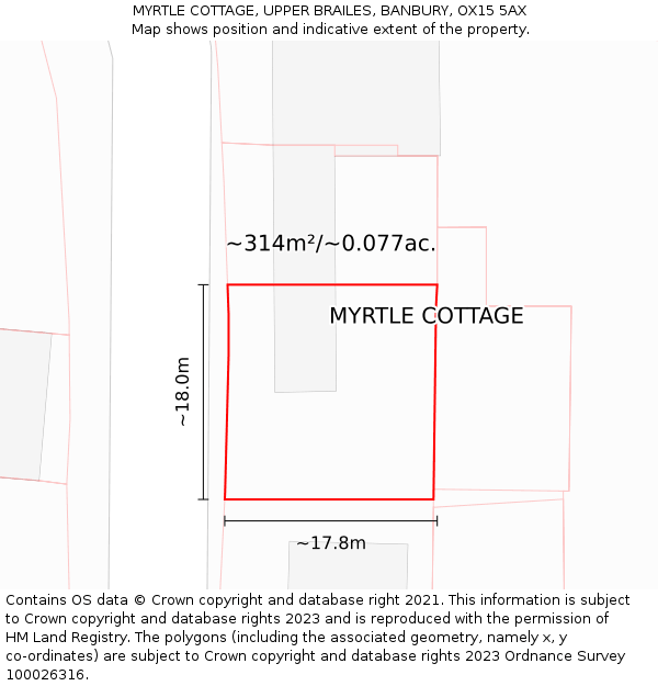 MYRTLE COTTAGE, UPPER BRAILES, BANBURY, OX15 5AX: Plot and title map