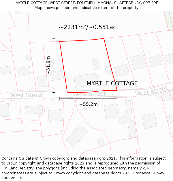 MYRTLE COTTAGE, WEST STREET, FONTMELL MAGNA, SHAFTESBURY, SP7 0PF: Plot and title map