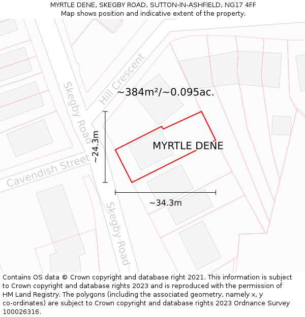 MYRTLE DENE, SKEGBY ROAD, SUTTON-IN-ASHFIELD, NG17 4FF: Plot and title map