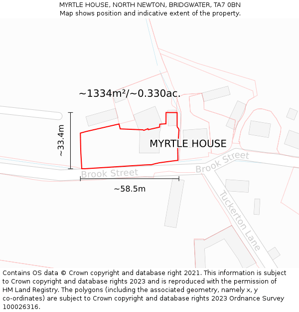 MYRTLE HOUSE, NORTH NEWTON, BRIDGWATER, TA7 0BN: Plot and title map