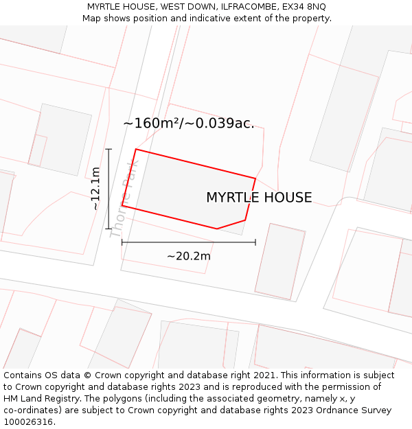 MYRTLE HOUSE, WEST DOWN, ILFRACOMBE, EX34 8NQ: Plot and title map