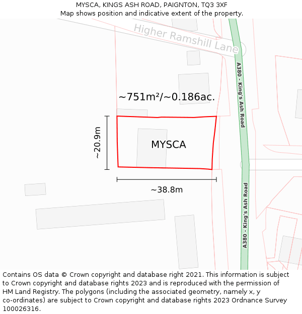 MYSCA, KINGS ASH ROAD, PAIGNTON, TQ3 3XF: Plot and title map