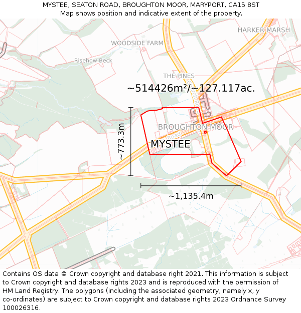 MYSTEE, SEATON ROAD, BROUGHTON MOOR, MARYPORT, CA15 8ST: Plot and title map