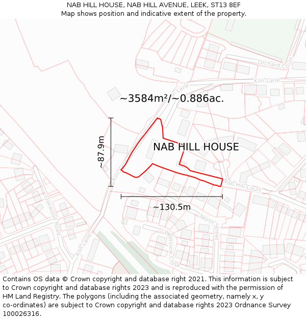 NAB HILL HOUSE, NAB HILL AVENUE, LEEK, ST13 8EF: Plot and title map