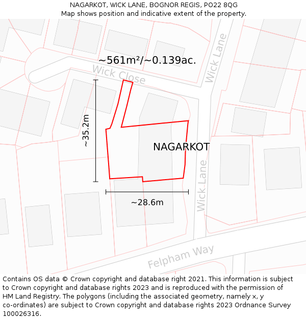 NAGARKOT, WICK LANE, BOGNOR REGIS, PO22 8QG: Plot and title map