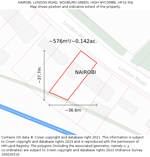 NAIROBI, LONDON ROAD, WOOBURN GREEN, HIGH WYCOMBE, HP10 0NJ: Plot and title map