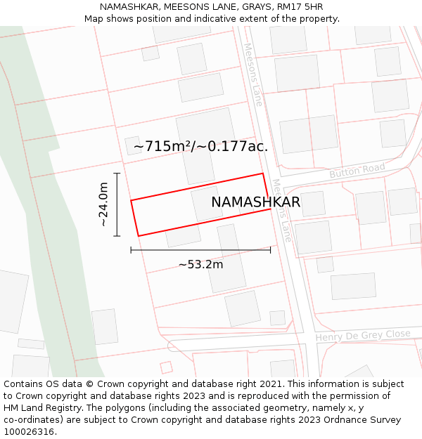 NAMASHKAR, MEESONS LANE, GRAYS, RM17 5HR: Plot and title map