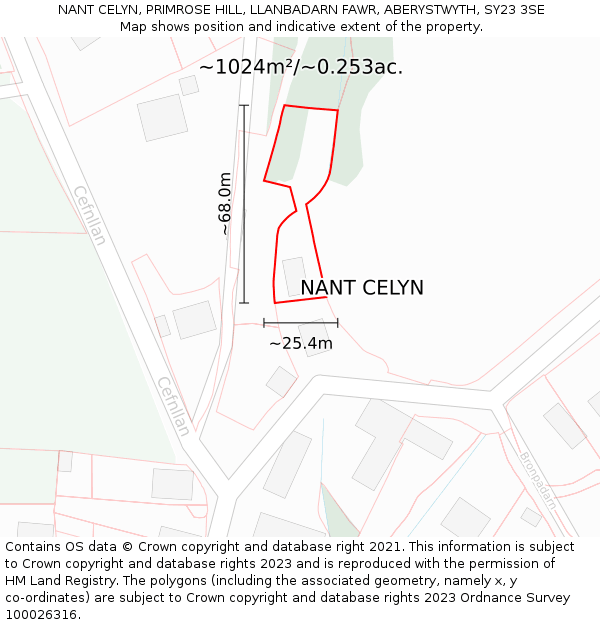 NANT CELYN, PRIMROSE HILL, LLANBADARN FAWR, ABERYSTWYTH, SY23 3SE: Plot and title map