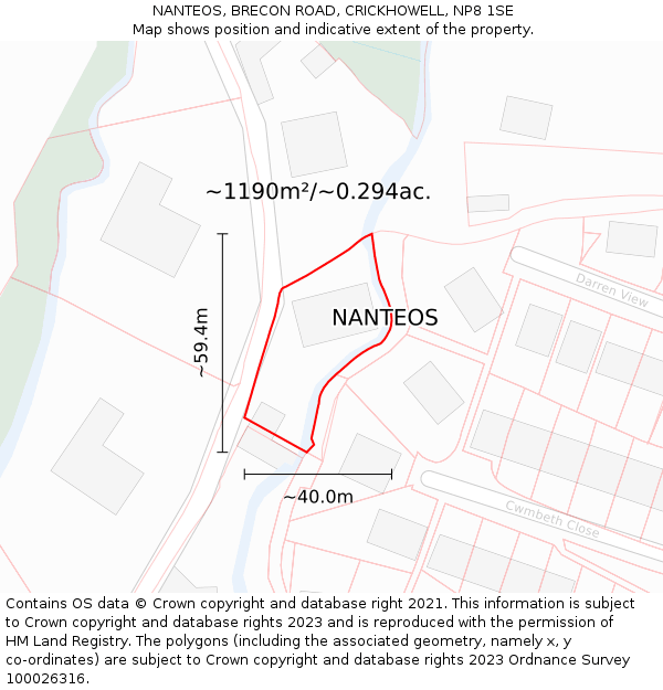 NANTEOS, BRECON ROAD, CRICKHOWELL, NP8 1SE: Plot and title map