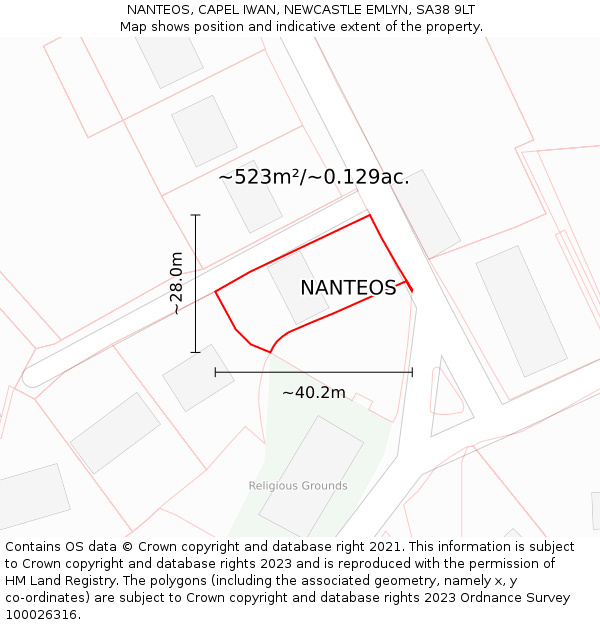 NANTEOS, CAPEL IWAN, NEWCASTLE EMLYN, SA38 9LT: Plot and title map