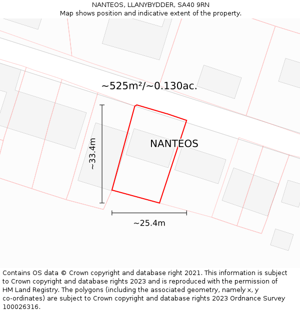 NANTEOS, LLANYBYDDER, SA40 9RN: Plot and title map