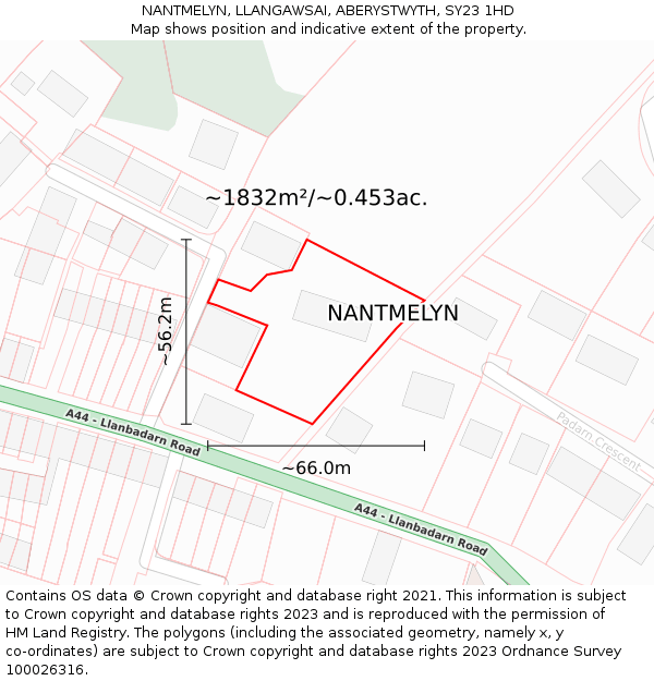 NANTMELYN, LLANGAWSAI, ABERYSTWYTH, SY23 1HD: Plot and title map