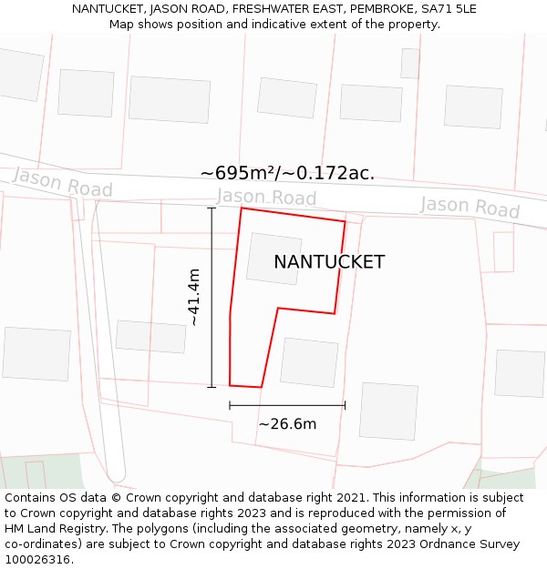 NANTUCKET, JASON ROAD, FRESHWATER EAST, PEMBROKE, SA71 5LE: Plot and title map