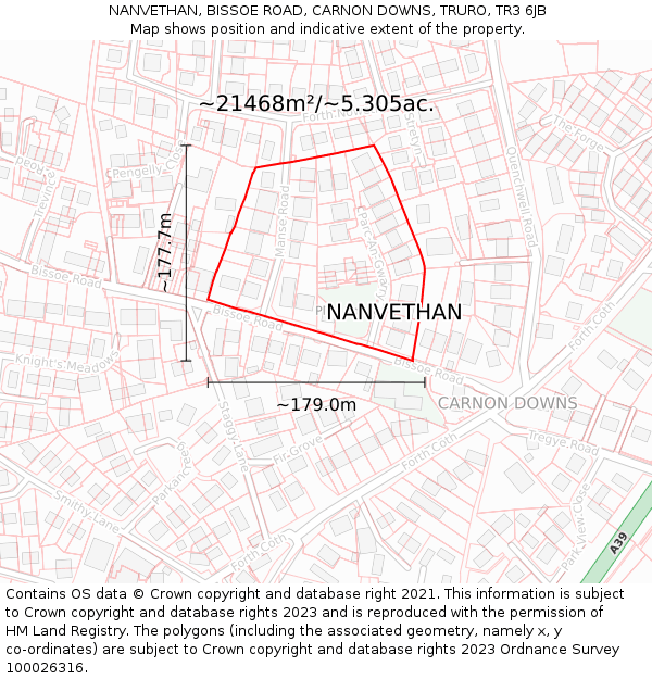 NANVETHAN, BISSOE ROAD, CARNON DOWNS, TRURO, TR3 6JB: Plot and title map