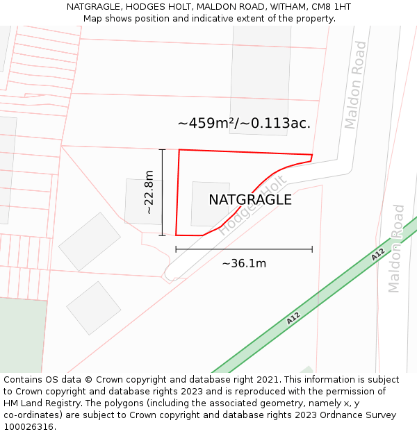 NATGRAGLE, HODGES HOLT, MALDON ROAD, WITHAM, CM8 1HT: Plot and title map