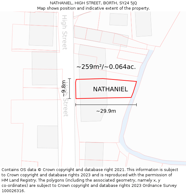 NATHANIEL, HIGH STREET, BORTH, SY24 5JQ: Plot and title map