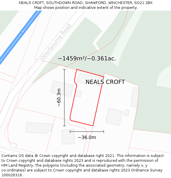 NEALS CROFT, SOUTHDOWN ROAD, SHAWFORD, WINCHESTER, SO21 2BX: Plot and title map