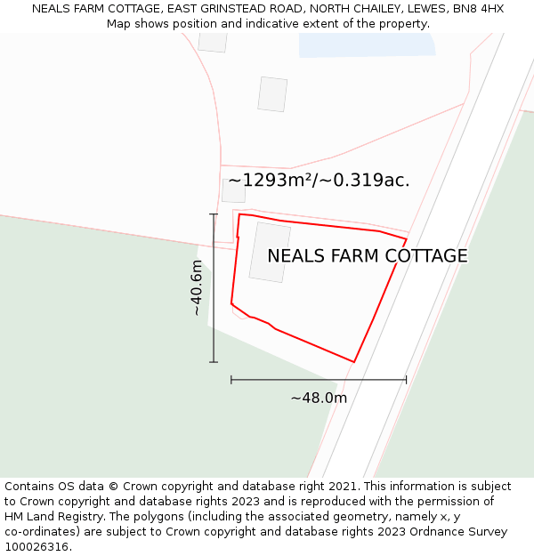 NEALS FARM COTTAGE, EAST GRINSTEAD ROAD, NORTH CHAILEY, LEWES, BN8 4HX: Plot and title map